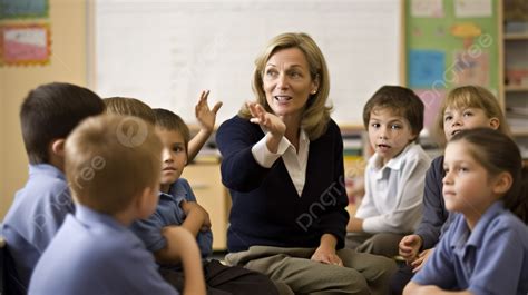 Teacher Is Speaking To Students Sitting In The Classroom Background, Picture Of A Teacher ...