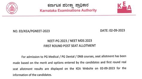 KEA NEET PG Counselling 2023 Round 1 Post Seat Allotment Dates ...