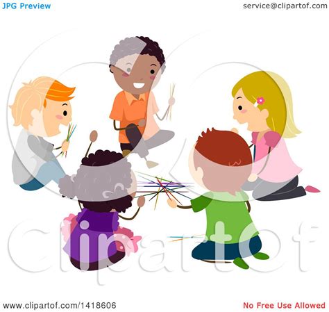 Clipart of a Group of Children Playing Pick up Sticks - Royalty Free ...