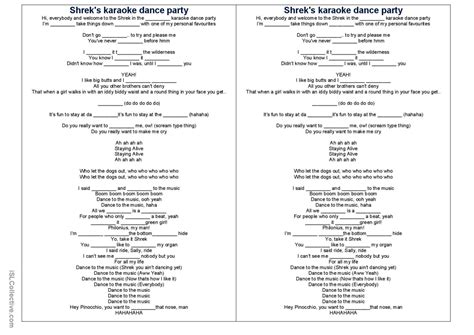 Shrek Karaoke Dance party video or m…: English ESL worksheets pdf & doc