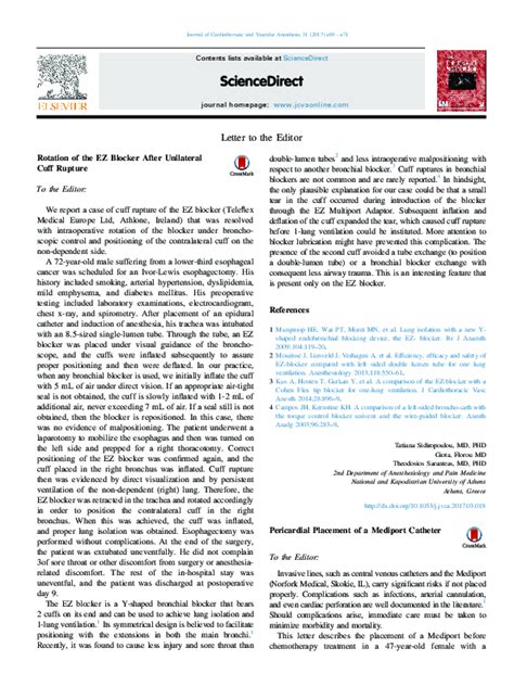 (PDF) Pericardial Placement of a Mediport Catheter | Jiapeng Huang - Academia.edu