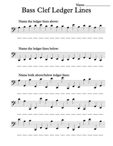 Bass Clef Ledger Lines Only – Note Recognition Worksheet In 2019 | Reading Music Worksheets ...