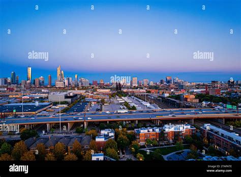 Aerial view of I-90 next to downtown Chicago driving by the Chicago skyline Stock Photo - Alamy