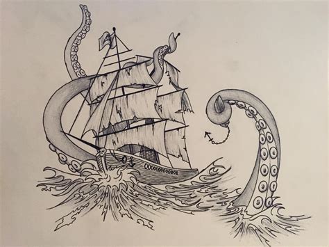 Kraken and ship by CryogenP3nguin on DeviantArt