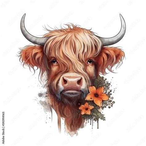 Floral Highland Cow Clip art, Highland Cow Face Clip art, Highland Cow ...