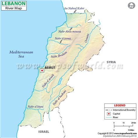 Lebanon River Map World Geography, Country Maps, Mediterranean Sea ...