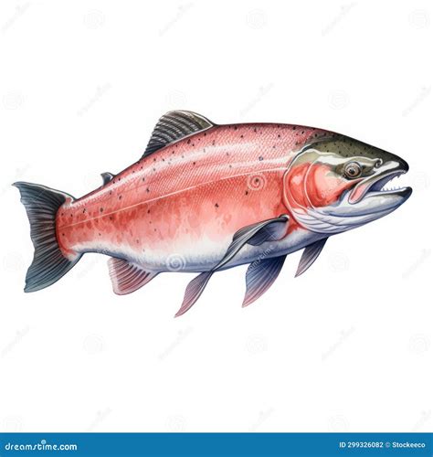 Realistic Color Drawing of a Salmon on White Background Stock Illustration - Illustration of ...