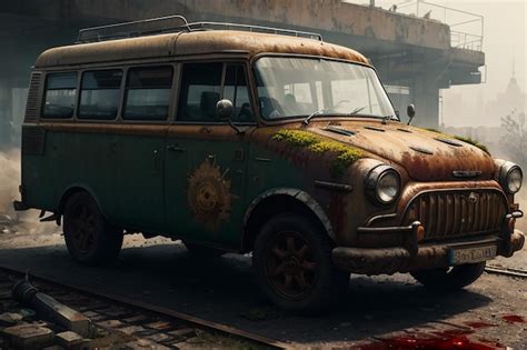 Premium AI Image | A rusty old car with a green and yellow paint that says'the word " on it.