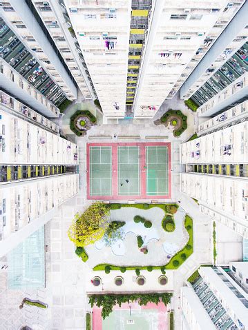 Tennis Court Inside Hong Kong Apartments View From Adove Stock Photo - Download Image Now - iStock