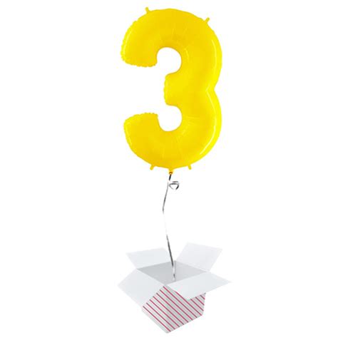 Number 3 Yellow Helium Foil Giant Balloon - Inflated Balloon in a Box | Partyrama