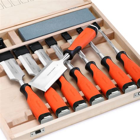 VonHaus 10 Piece Wood Chisel Set with Honing Guide, Sharpening Stone ...