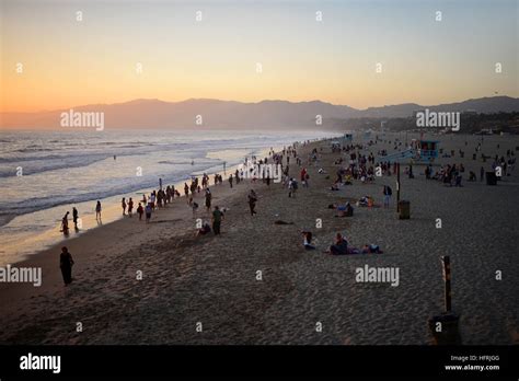 Santa Monica State Beach at sunset, California Stock Photo - Alamy