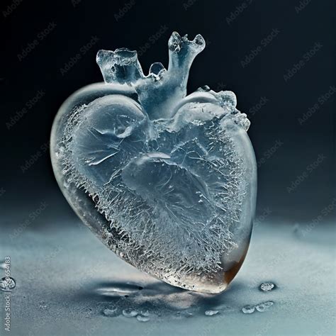 Frozen heart made of ice, anatomically correct ice heart, generated art ...