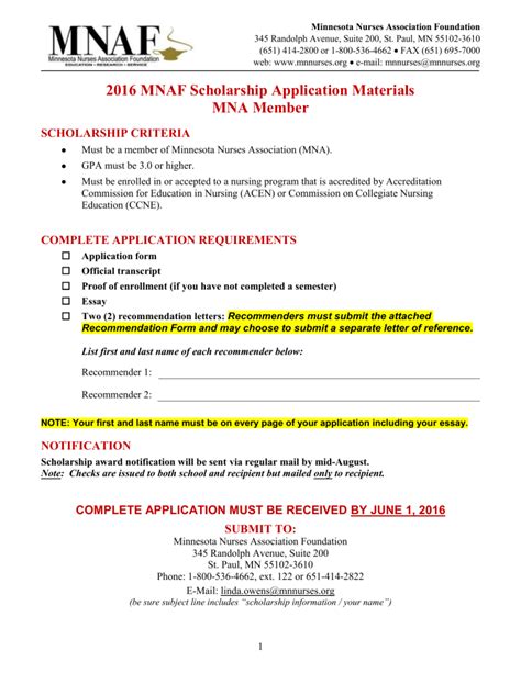 2016 MNA Member Scholarship Application