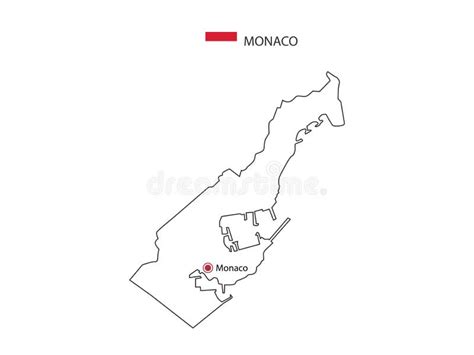 Hand Draw Thin Black Line Vector of Monaco Map with Capital City Monaco Stock Vector ...