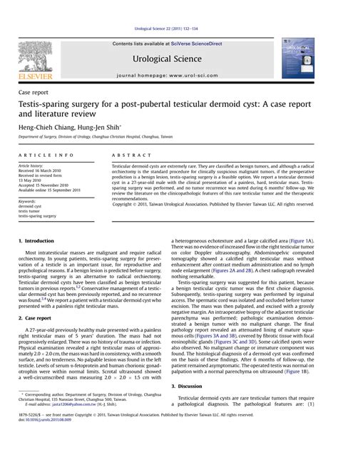 (PDF) Testis-sparing surgery for a post-pubertal testicular dermoid cyst: A case report and ...