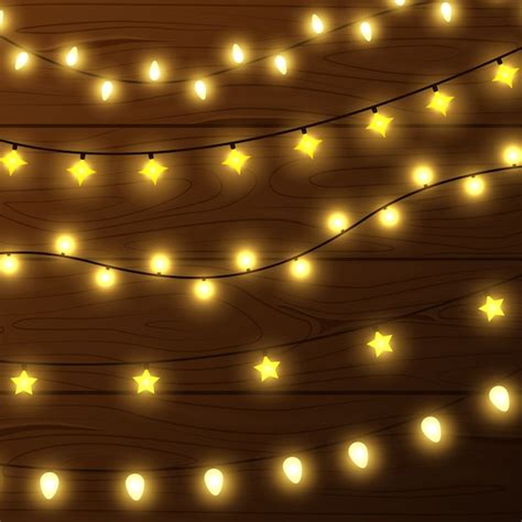 Premium Vector | String lights wooden wall illustration