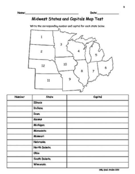 Free Printable Midwest States And Capitals Worksheet