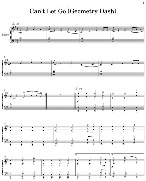 Can't Let Go (Geometry Dash) - Sheet music for Piano