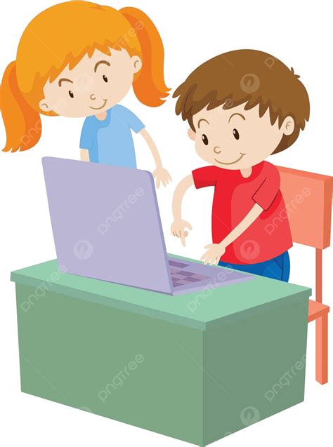 Children Working On Computer Learning Table Drawing Vector, Learning, Table, Drawing PNG and ...