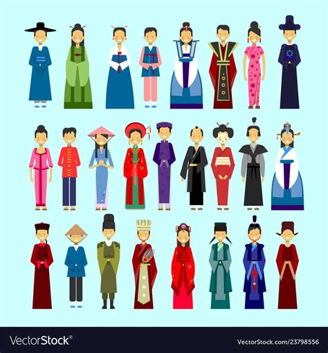 Set of people in traditional asian clothing male Vector Image