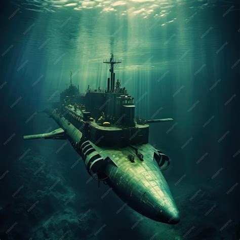 Premium AI Image | Submarine in the deep blue sea