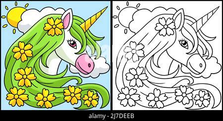 Unicorn Flower Coloring Page for Kids Stock Vector Image & Art - Alamy