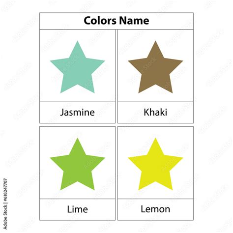 Different color Star Learning colors name. Vector illustration. white ...