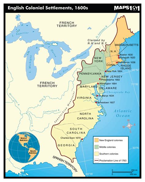 Colonial Wall Map - English Settlements 1600's | Maps.com.com