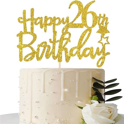 Gold Glitter Happy 26th Birthday Cake Topper - 26 Cake Topper - 26th ...