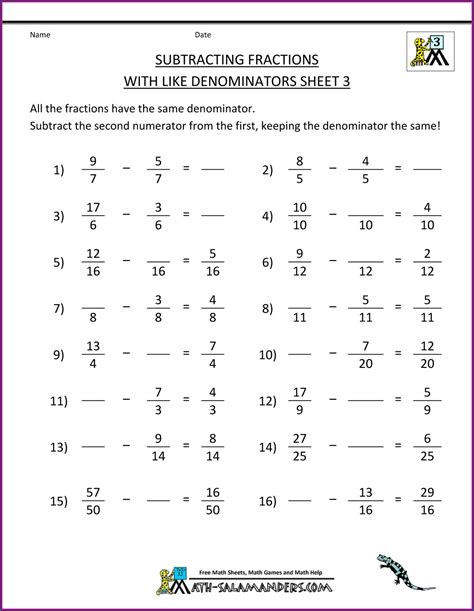 Comparing Fractions With Same Numerator Or Denominator Worksheet Worksheet : Resume Examples