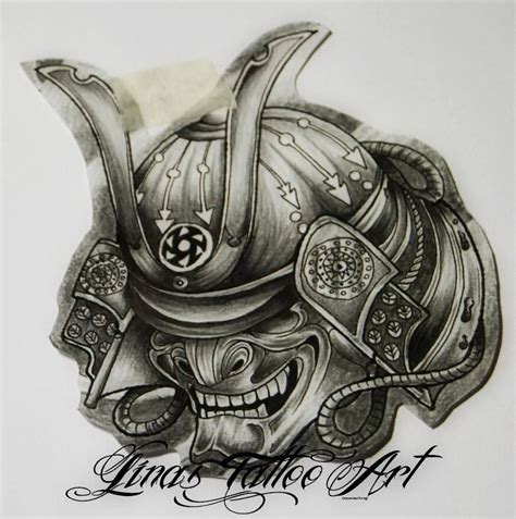 Grey Ink Samurai Helmet Tattoo Design | Samurai tattoo, Samurai mask ...