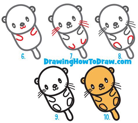 Learn How to Draw a Cute Kawaii / Chibi Cartoon Otter Floating Down the River Easy Step by Step ...