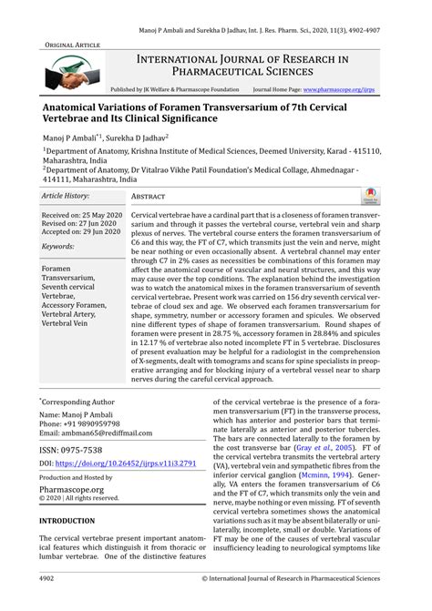 (PDF) Anatomical Variations of Foramen Transversarium of 7th Cervical ...