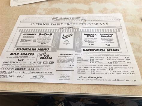 Menu at Superior Dairy restaurant, Hanford