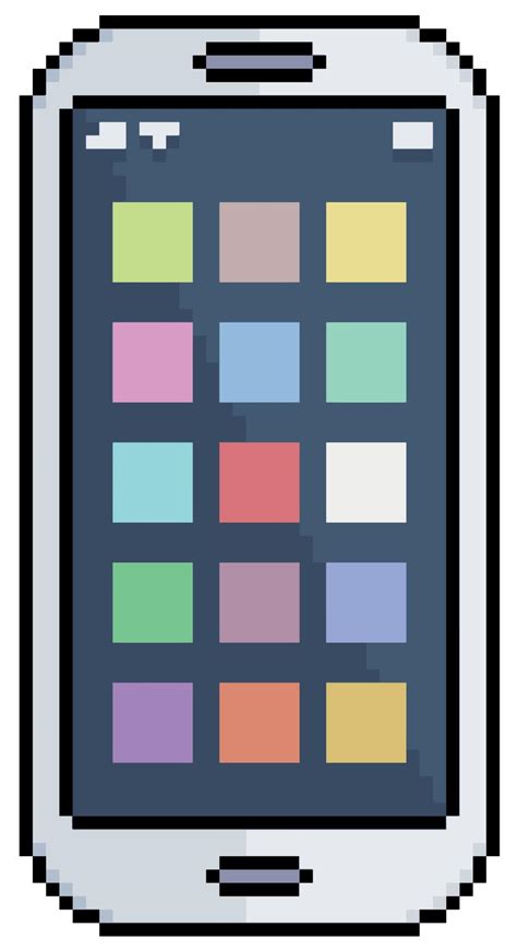 Pixel art mobile phone with menu and app icons vector icon for 8bit ...