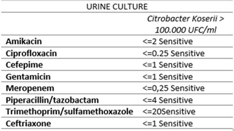 Figure 1. Urine culture and sensitivity profile of Citrobacter Koserii ...