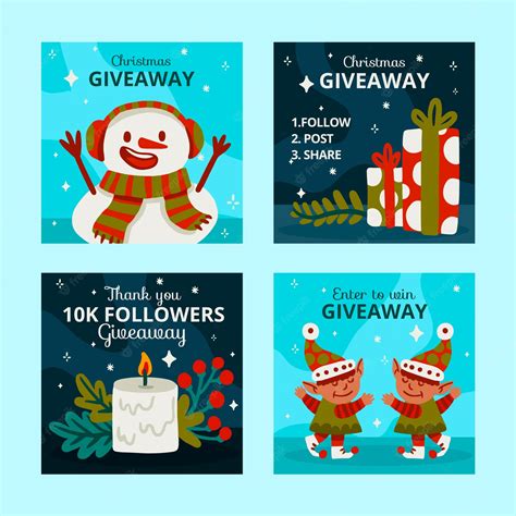 Premium Vector | Flat christmas giveaway instagram posts collection