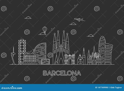 Barcelona city skyline stock illustration. Illustration of famous ...