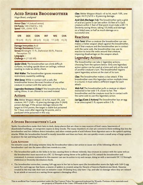 [OC][5e] Acid Spider Broodmother - A low level boss monster for 3rd and 4th level parties : r/DnD