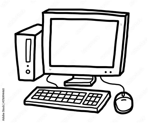 Vecteur Stock desktop computer / cartoon vector and illustration, black and white, hand drawn ...