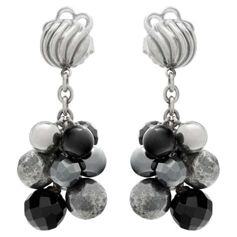 David Yurman Earrings in Sterling Silver, 18 Karat Yellow Gold and Onyx ...