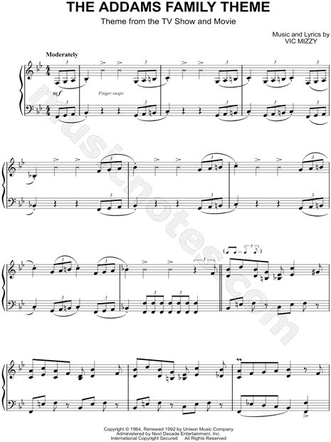 "The Addams Family Theme" from 'The Addams Family' Sheet Music (Piano Solo) in Bb Major ...