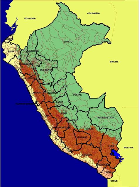 Map of Perú with political boundaries of 195 provinces and 25 regions ...