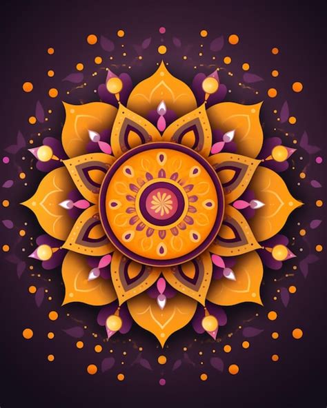 Premium AI Image | Happy diwali design with golden flowers and a purple ...