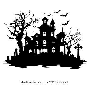 Creepy Halloween Haunted Castle Black Silhouette Stock Vector (Royalty Free) 2344278771 ...