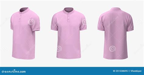 Blank Mandarin Collar T-shirt Mockup In Front, Side And Back Views, Tee Design Presentation For ...