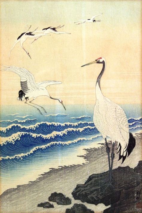 Japanse houtsnede met kraanvogels | Japanese woodblock printing ...