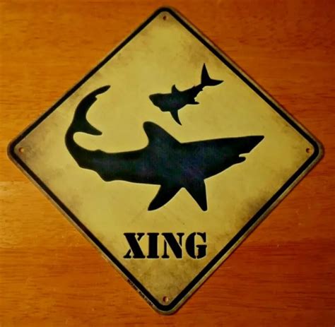GREAT WHITE SHARK Crossing Road Sign Tropical Beach Nautical Surfer Home Decor $10.95 - PicClick