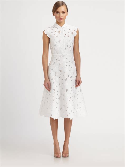 Valentino Daisy Piqueacute Embroidered Dress in White | Lyst